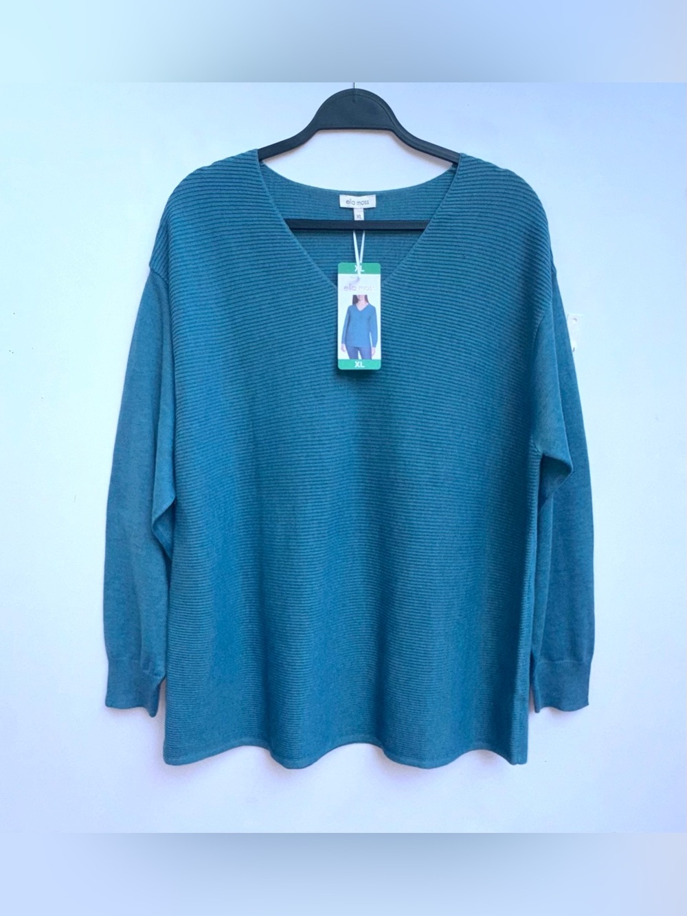 NWT Ella Moss Teal V-Neck Ribbed Pullover Sweater XL